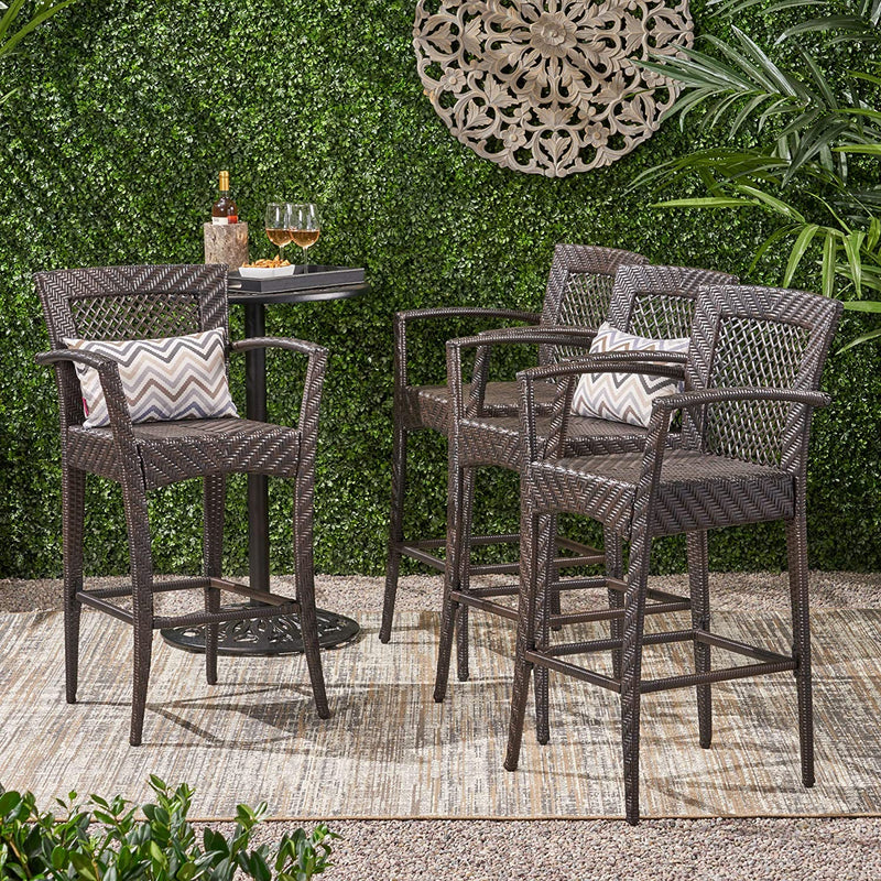 Severino Outdoor Patio Bar Chair 4 Chairs For Balcony (Brown)