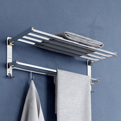 Plantex Heavy-Duty Stainless Steel Dual Folding Towel Rack/Holder/Towel Stand/304 Grade Stainless Steel Tooth Brush Holder/Tumbler Holder/Bathroom Accessories (Chrome)-2