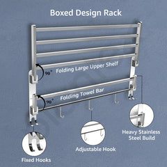 Plantex Heavy-Duty Stainless Steel Dual Folding Towel Rack/Holder/Towel Stand/304 Grade Stainless Steel Tooth Brush Holder/Tumbler Holder/Bathroom Accessories (Chrome)-3