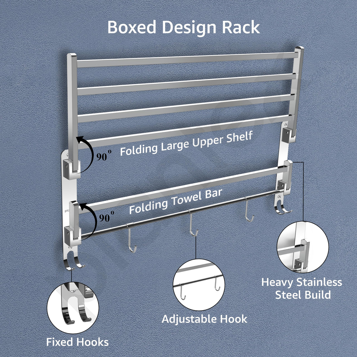 Plantex Heavy-Duty Stainless Steel Dual Folding Towel Rack/Holder/Towel Stand/304 Grade Stainless Steel Tooth Brush Holder/Tumbler Holder/Bathroom Accessories (Chrome)-3