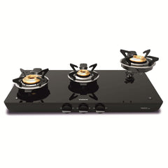 Vidiem Vogue Vesta Gas Stove 3 Burners Glass Top | Removable Special Brass Burner | 8mm Toughened Glass | 10mm Thick Pan