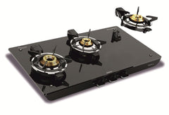 Vidiem Vogue Vesta Gas Stove 3 Burners Glass Top | Removable Special Brass Burner | 8mm Toughened Glass | 10mm Thick Pan