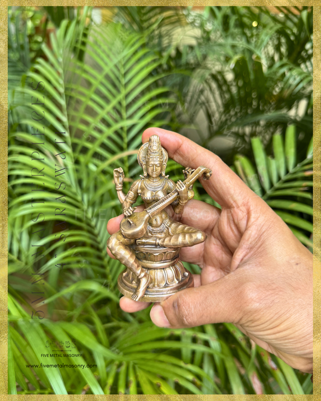 Saraswati Panchaloha Bronze Icon - 4"-  Masterpieces Collection