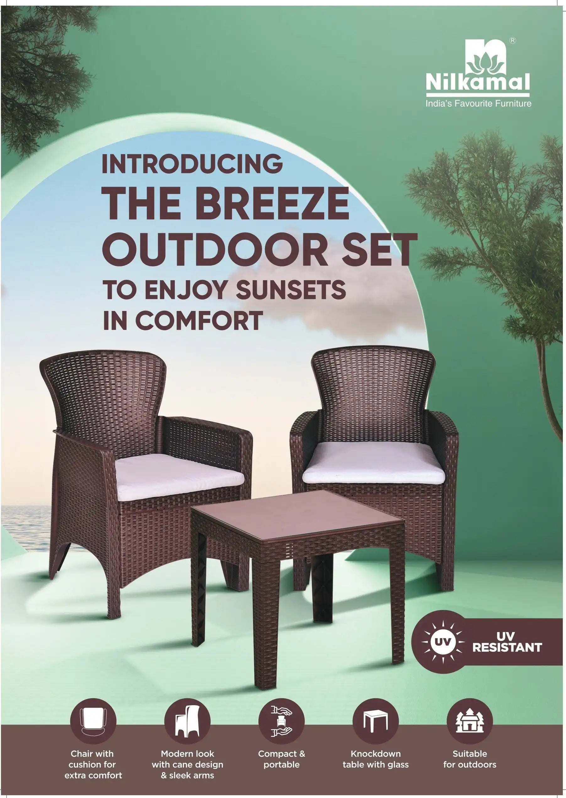 Nilkamal Breeze 2 Seater Balcony Sofa set with Round Center Table with Glass