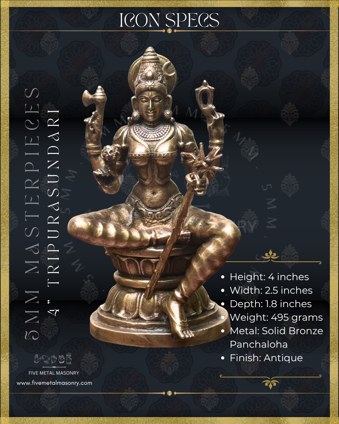 Lalitha-Tripurasundari  Panchaloha Bronze Icon - 4"-  Masterpieces Collection