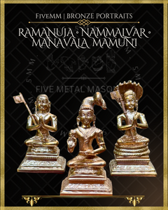 Vaishnava Saints: Ramanujacharya, Nammalvar, Manavalamamuni Panchaloha Bronze Icon Set - 3" - Polished finish