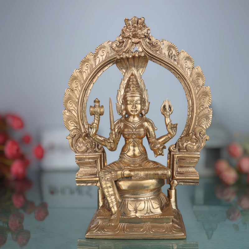 Bhunes Bronze Panchaloha Mariamman Idol, Karumariamman Statue, Amman Vigaraha, Mariyamma Devi Murti, Panchadatu Parvati Vigraham, Brown, 13 Inch, 1 Piece