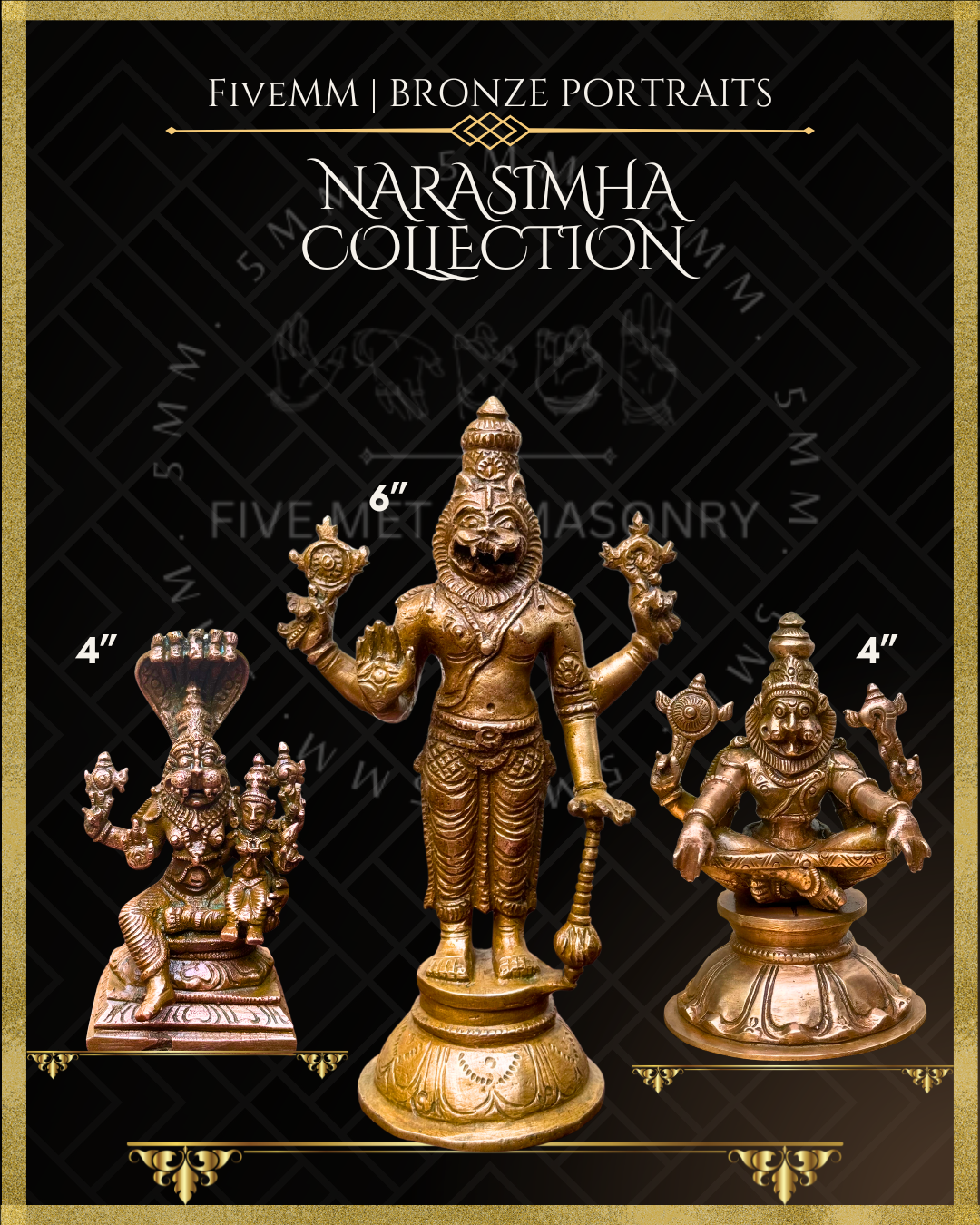 Narasimha Panchaloha Bronze Icon - 6" Standing