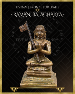Vaishnava Saints: Ramanujacharya, Nammalvar, Manavalamamuni Panchaloha Bronze Icon Set - 3" - Antique finish