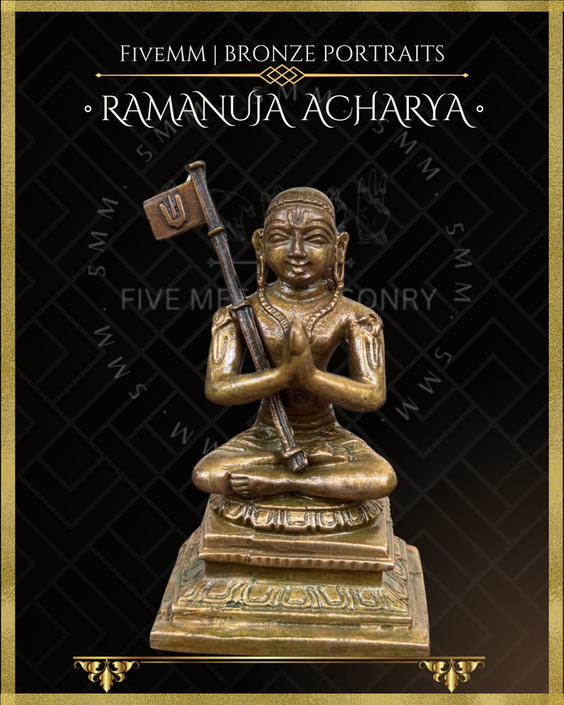Vaishnava Saints: Ramanujacharya, Nammalvar, Manavalamamuni Panchaloha Bronze Icon Set - 3" - Antique finish