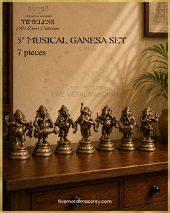 Musical Ganesha Set (7 icons)  - Panchaloha Bronze Icon - 5"- Timeless Collection