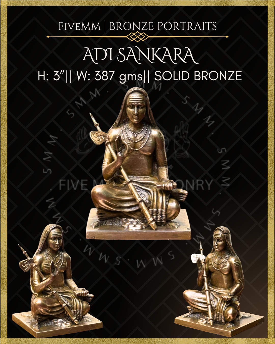 Adi Shankaracharya - 3" Panchaloha Bronze Icon