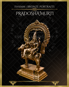 Pradosha Murti Shiva and Uma sitting on Nandi Panchaloha Bronze Icon - 8" with arch