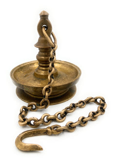 Antique Brass Hanging Lamp Peetal Pital Pittal Ceiling Lantern for Pooja Room, Temple Light Diya,Gold, 7 Inch, 1 Piece