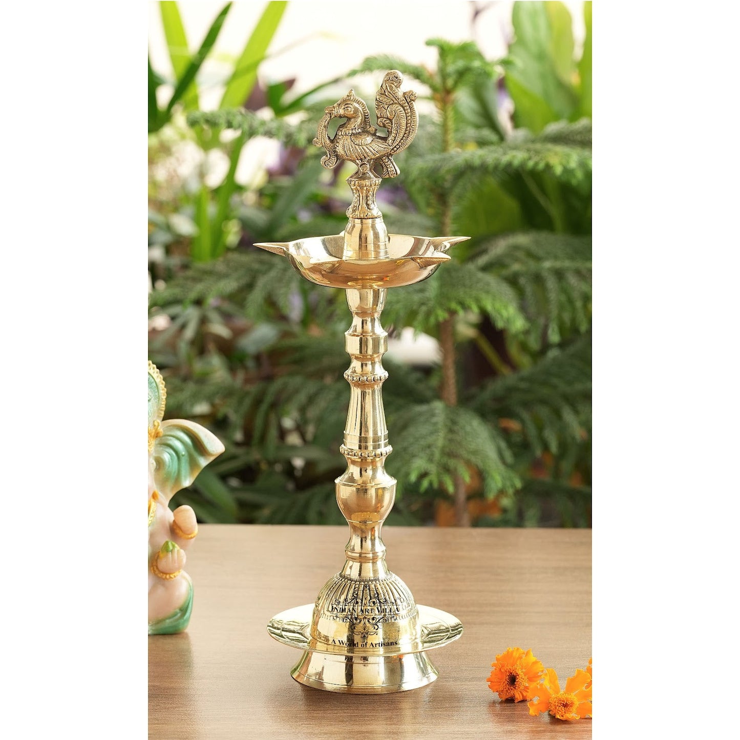 Pure Brass Stand Pillar Diya, Dana kashi Murga Design