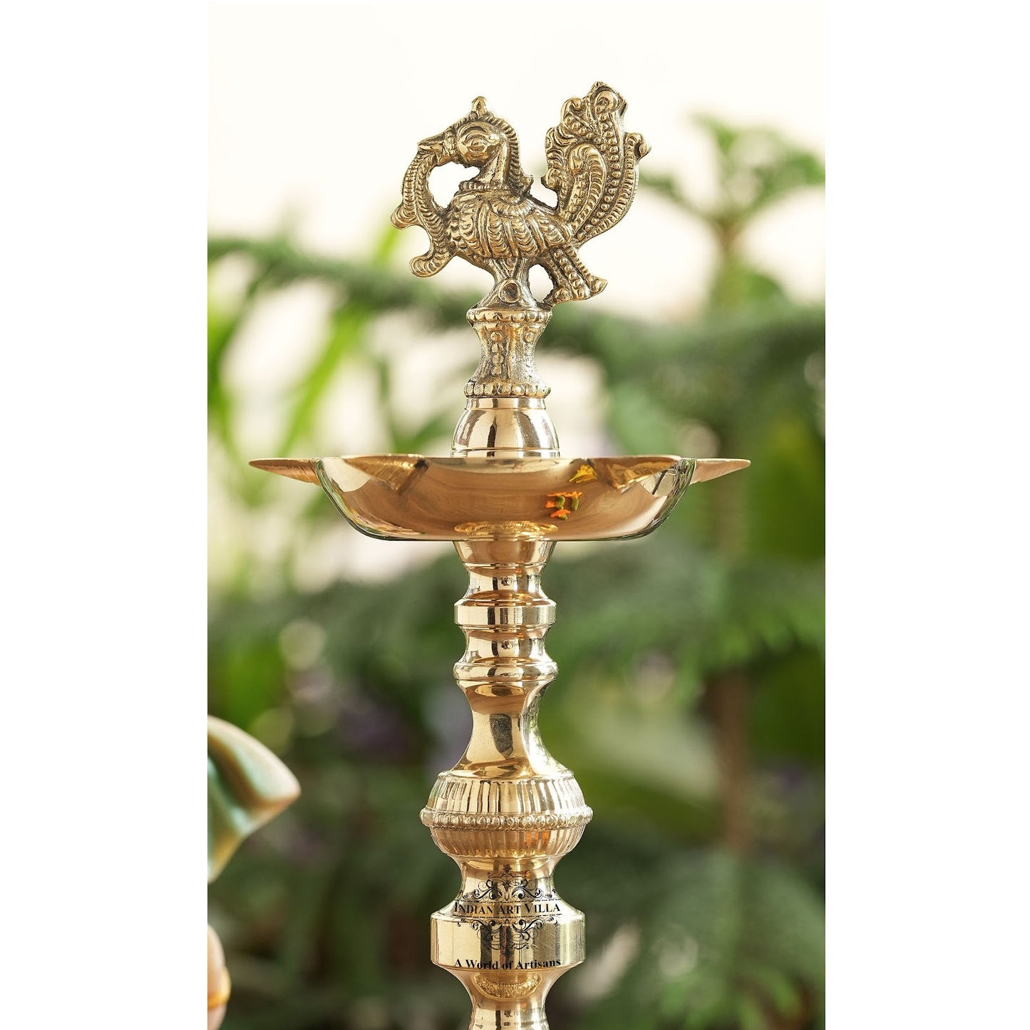 Handcrafted Brass Standing Pillar Diya with Maharaja Murga Design, Deepawali Indian Item
