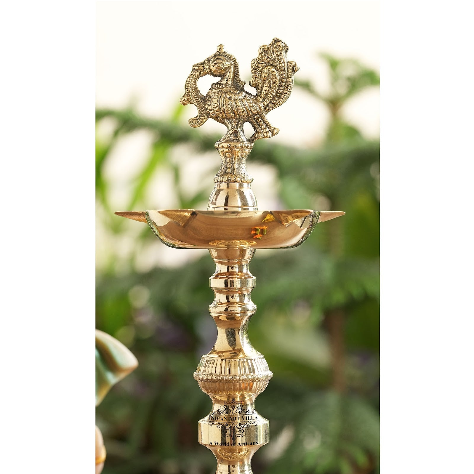 Handcrafted Brass Standing Pillar Diya with Maharaja Murga Design, Deepawali Indian Item