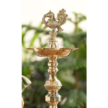 Handcrafted Brass Standing Pillar Diya with Maharaja Murga Design, Deepawali Indian Item