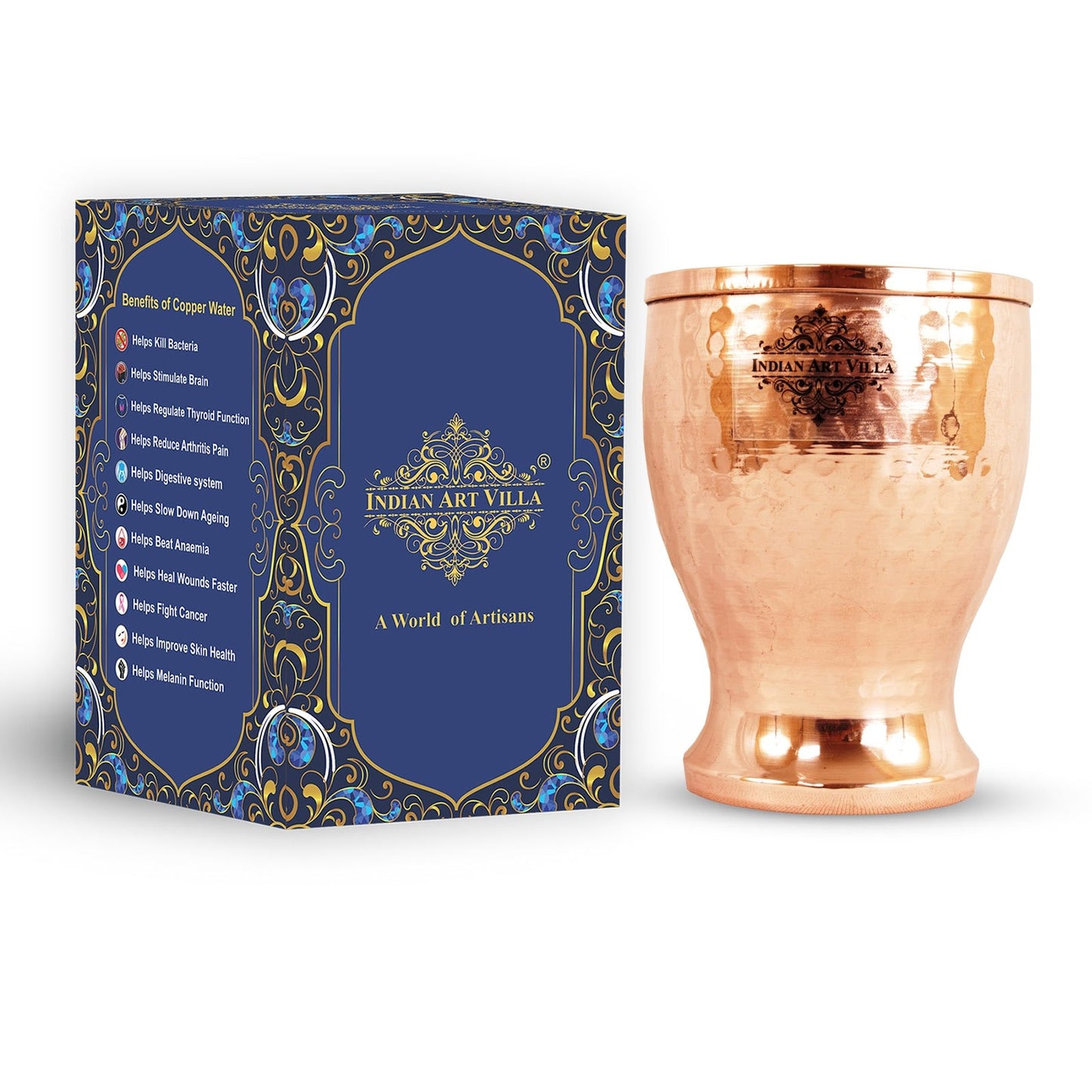 Pure Copper Hammered Design Glass Tumbler Cup 350 ML