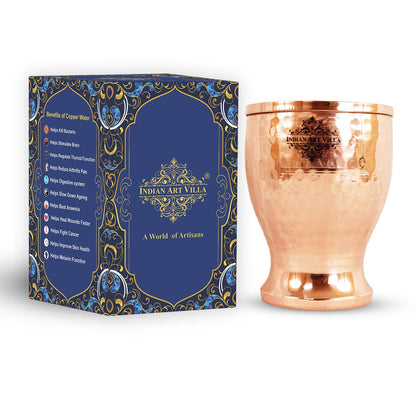 Pure Copper Hammered Design Glass Tumbler Cup 350 ML