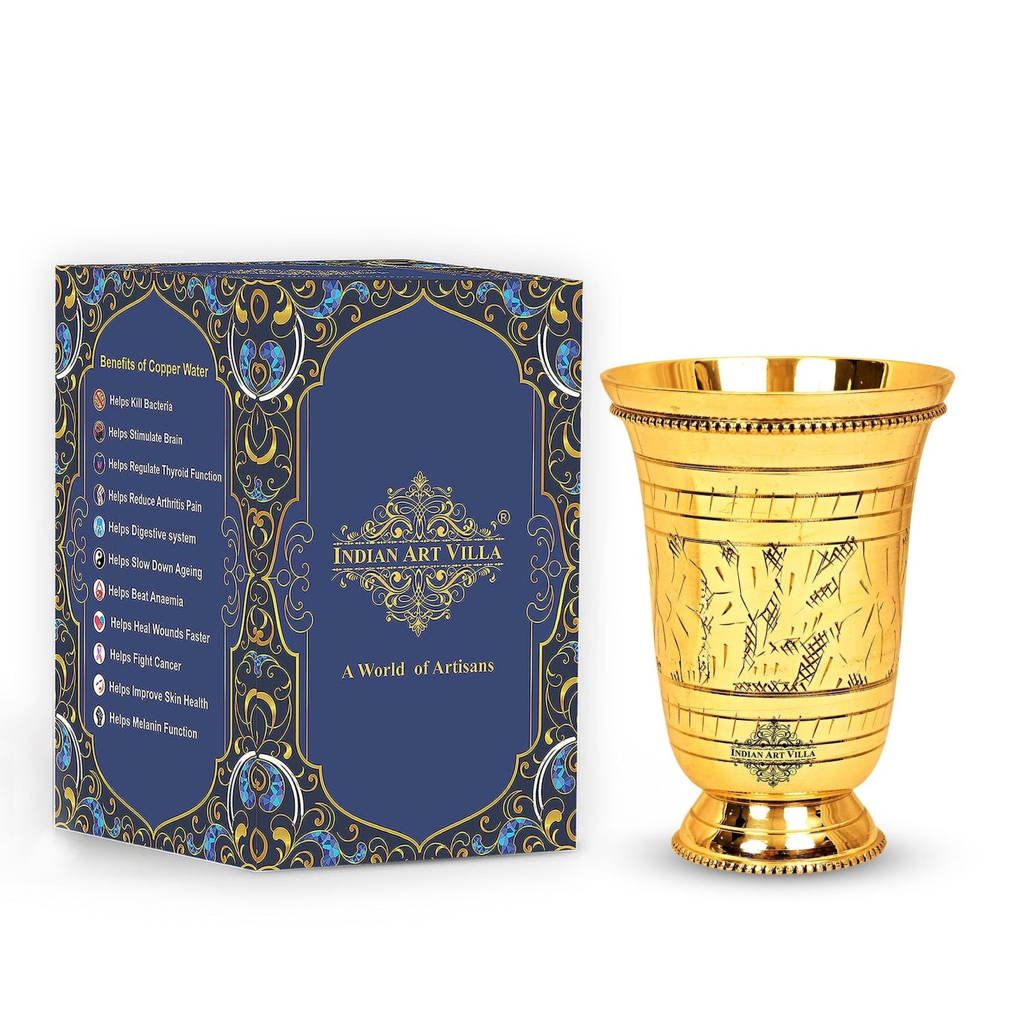 Brass Mughlai Glass with Embossed Leaves Design -250 ML