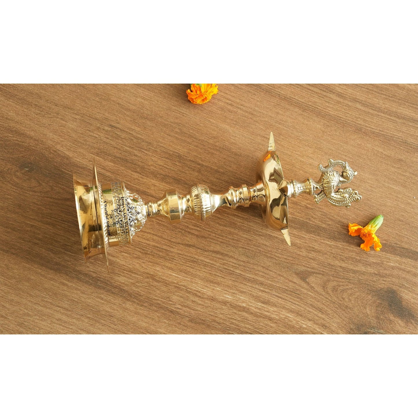 Handcrafted Brass Standing Pillar Diya with Maharaja Murga Design, Deepawali Indian Item