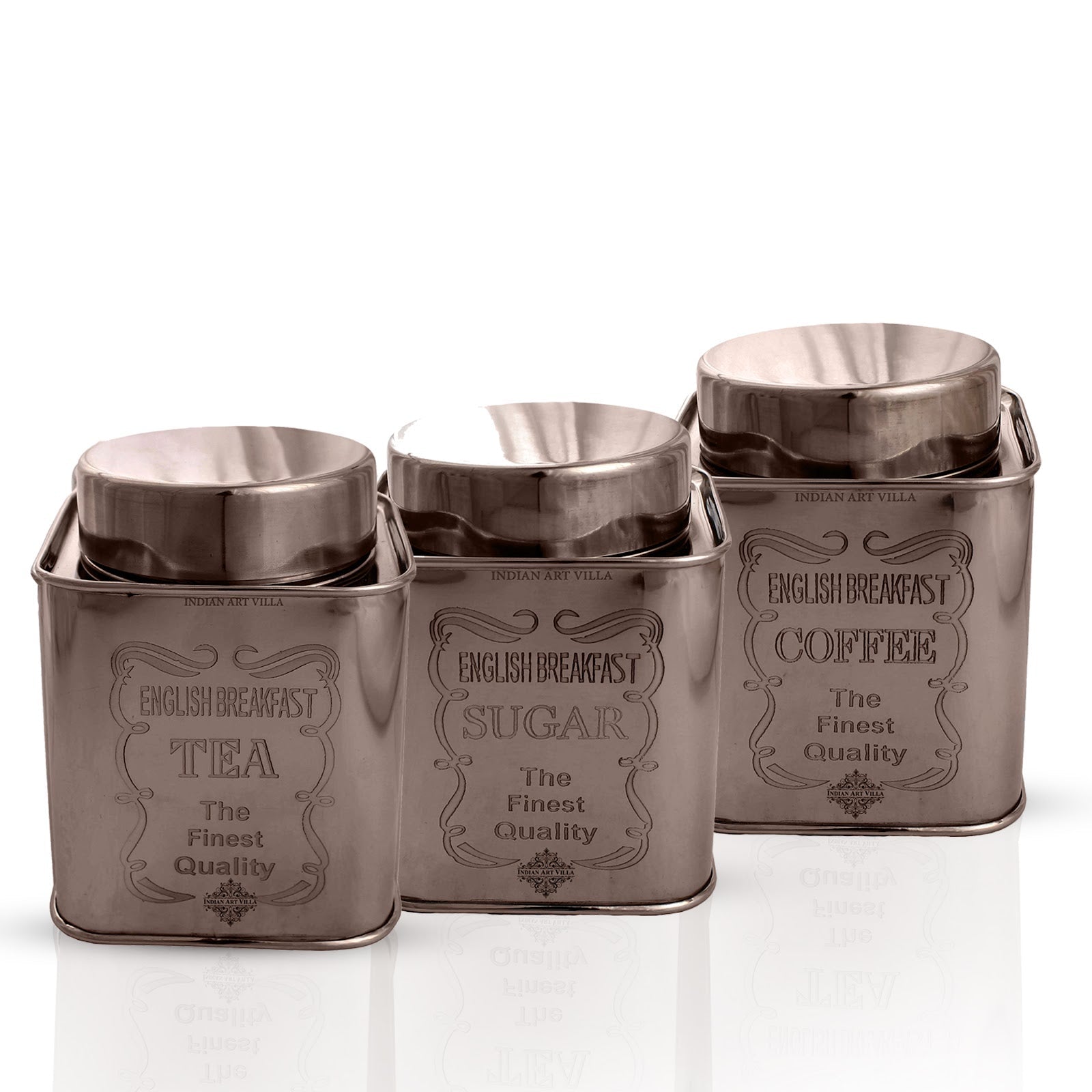 Steel Tea, Coffee & Sugar Container Set, 3 Pieces