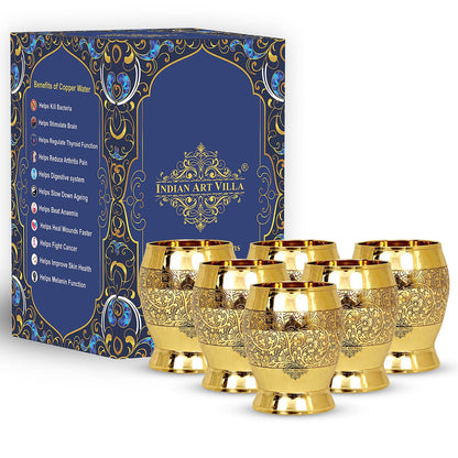 Handmade Pure Brass Embossed Flower Design Glass 300ml