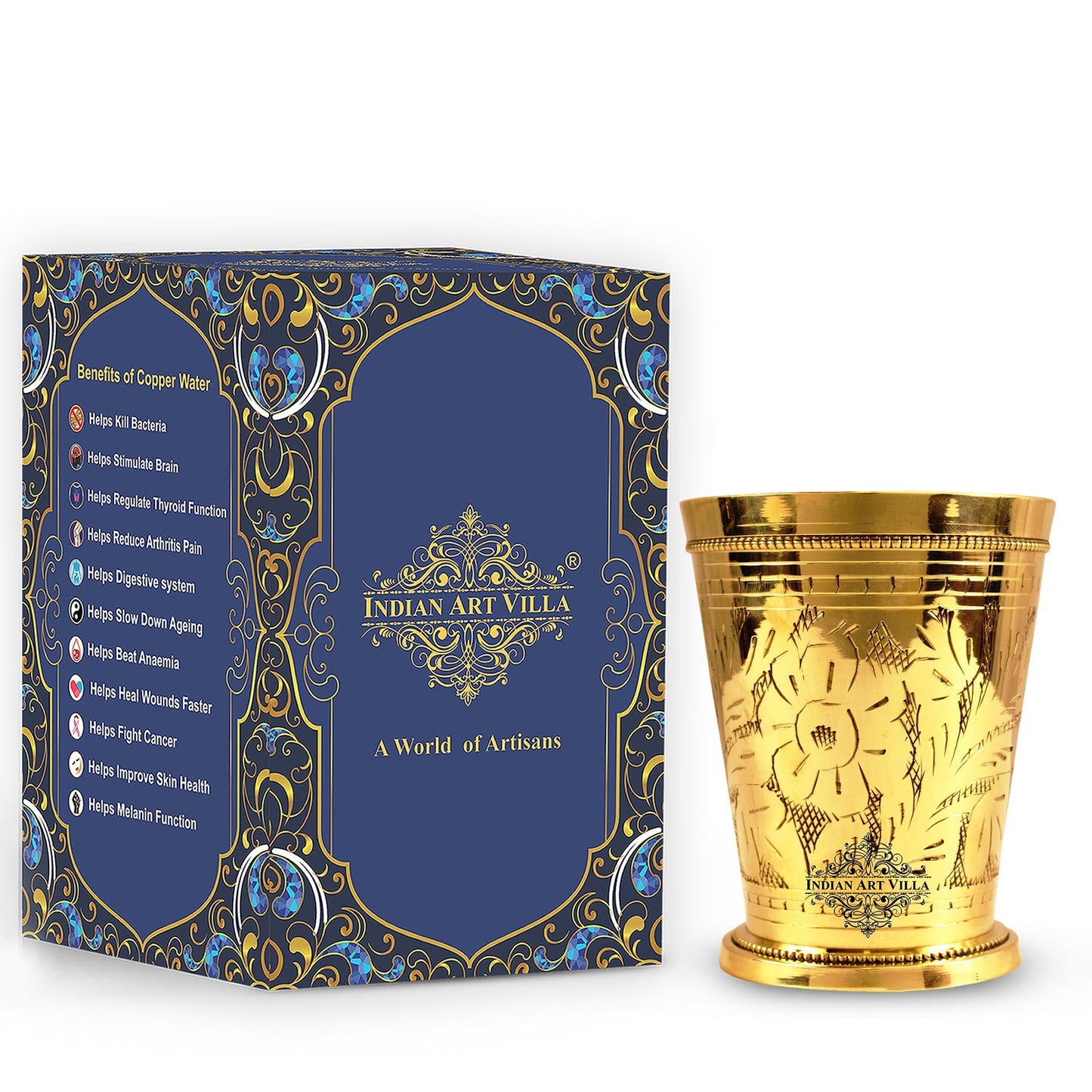 Pure Brass Flower Design Julep Glass-300 ML