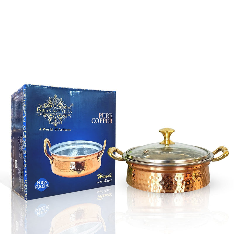 Steel Copper Handi/Casserole Bowl With Induction Bottom & Brass Knob and Handle, Cookware, Serveware, Tableware, Dinnerware