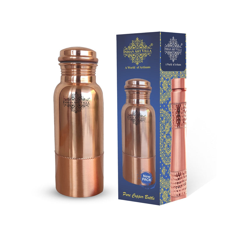 Pure Copper Water Bottle with Half Lacquer Coated Design