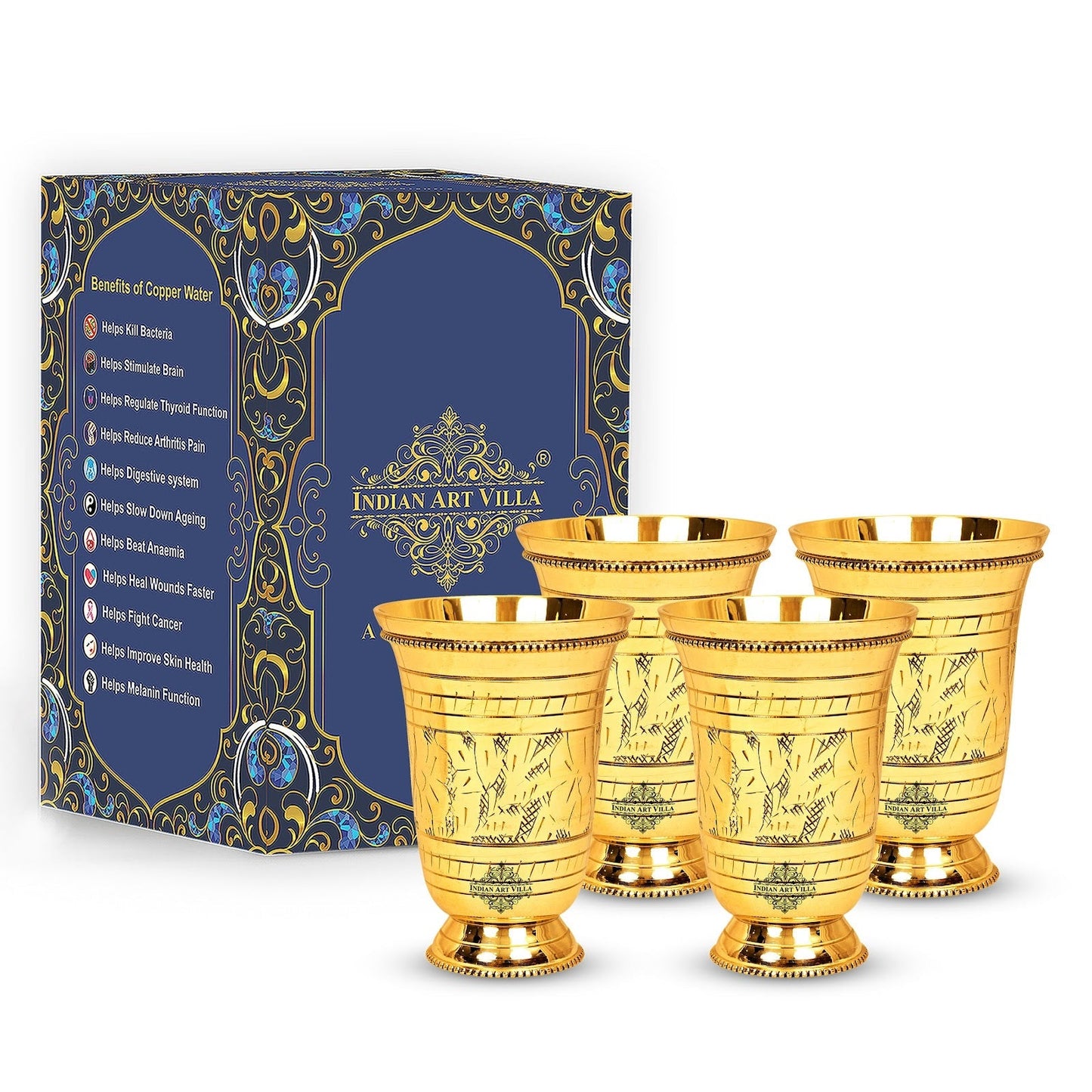 Brass Mughlai Glass with Embossed Leaves Design -250 ML