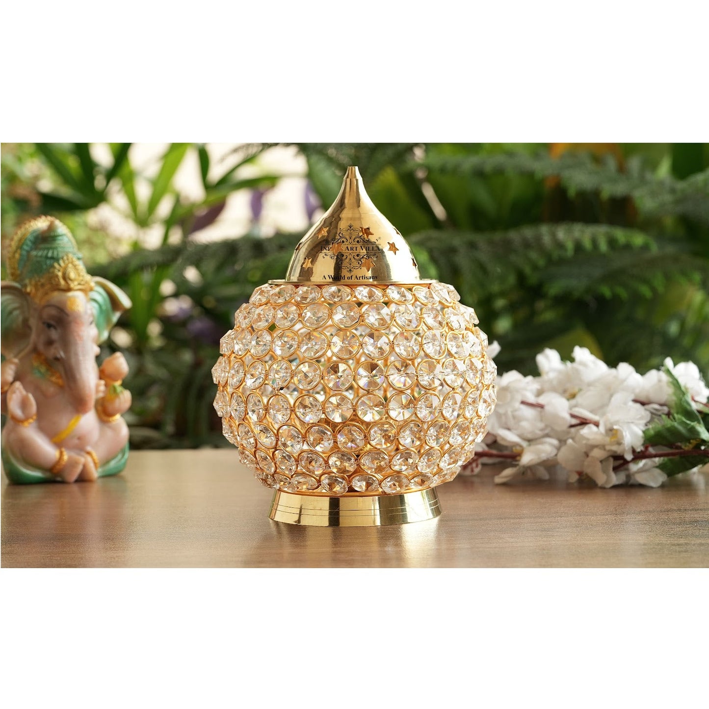 Pure Brass Diya, Crystal Matka Design, Oil Lamp For pooja Diwali