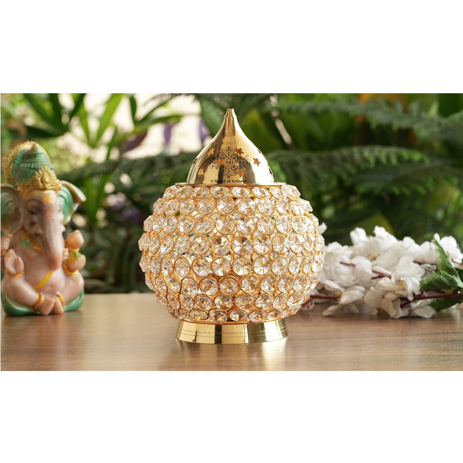 Pure Brass Diya, Crystal Matka Design, Oil Lamp For pooja Diwali