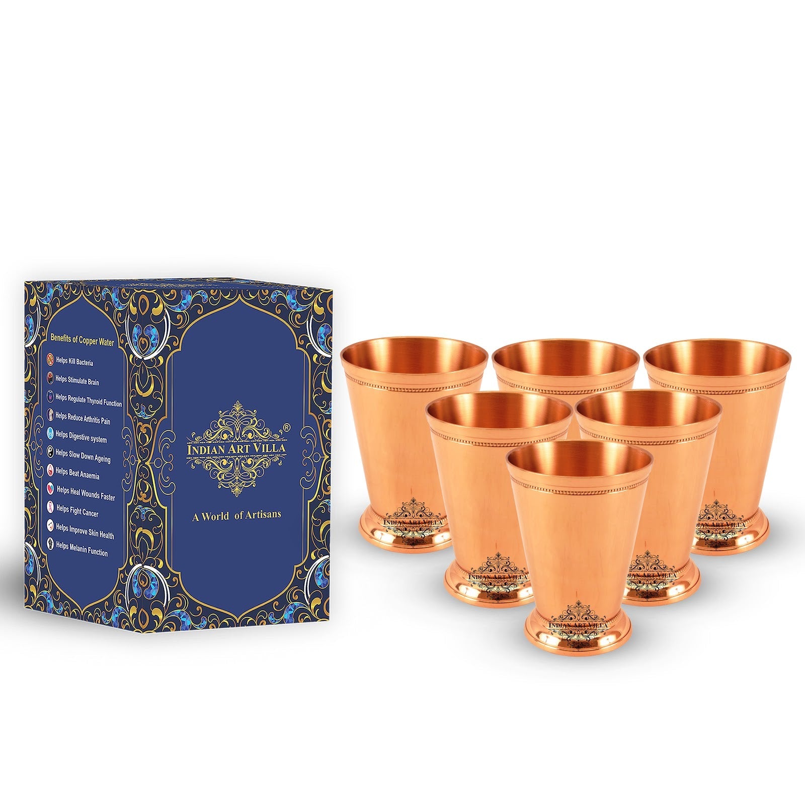 Pure Copper Big Top Glass with 2 Designer Rings  300ML