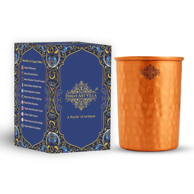 Pure Copper Lacquer Coated Plain & Hammered Design Glass 275 ML