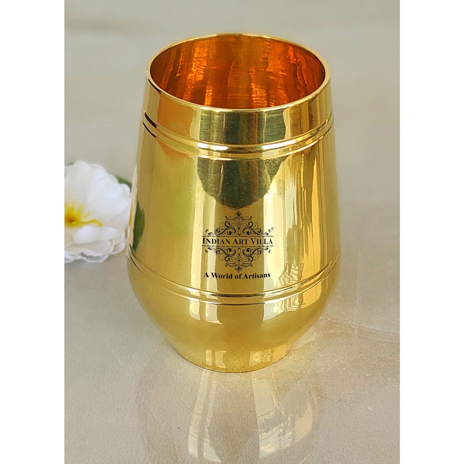 Pure Brass Glass with Shine Finish Lining Design