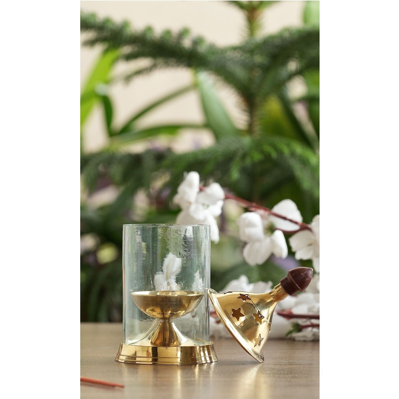 Pure Brass Akhand Diya, Oil Lamp With Glass Cover For Pooja