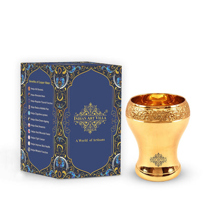 Handcrafted Pure Brass Curved Mughlai Design Glass, 300ML