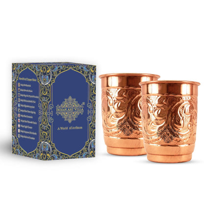 Pure Copper Engraved Leaf Design Glass 400ML