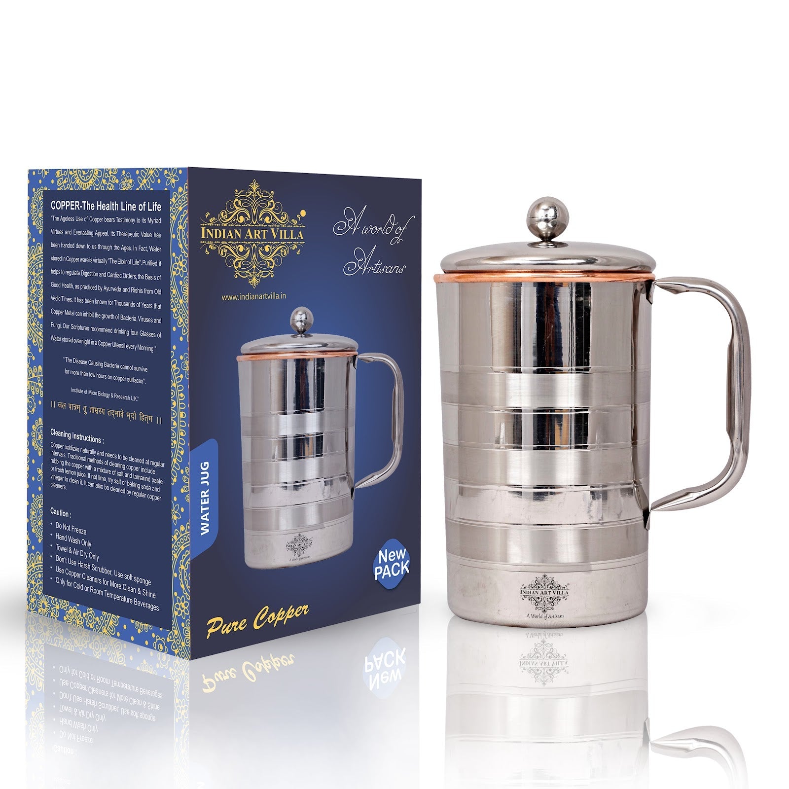 Steel Copper Luxury Designer Jug, Pitcher With a Designer Knob on Lid, Tableware