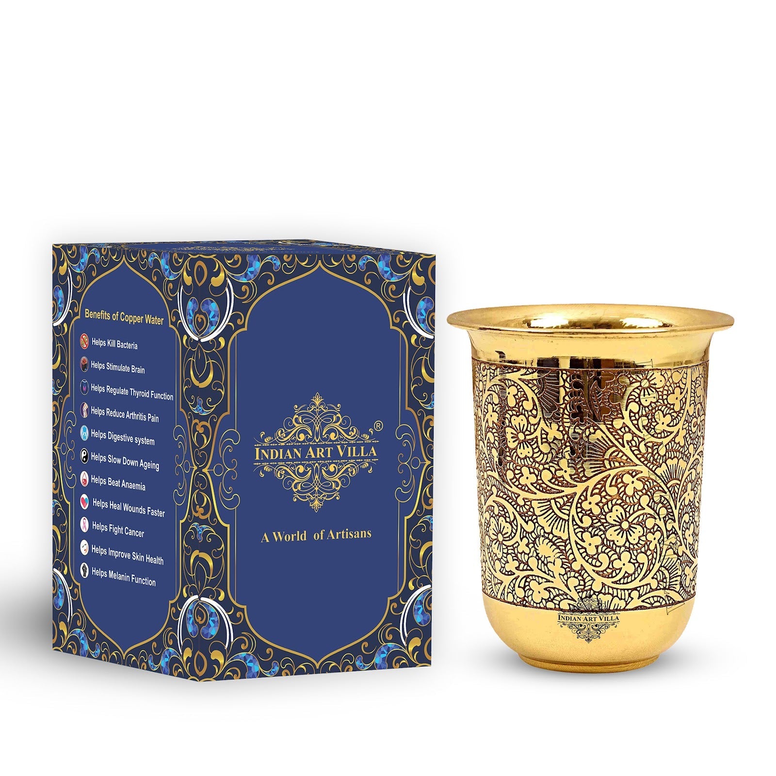 Pure Brass Embossed Design Curved Glass -280 ML