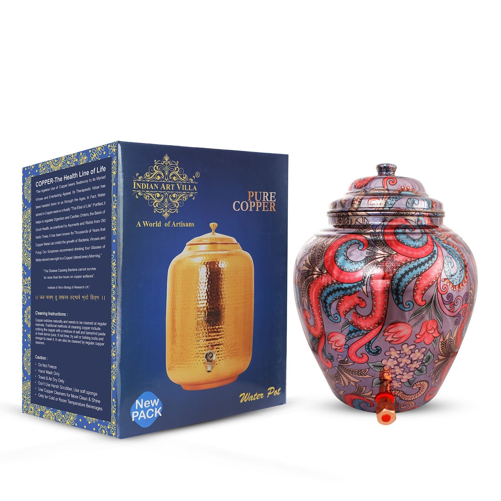 Handcrafted Pure Copper Floral Design Purple Water Pot