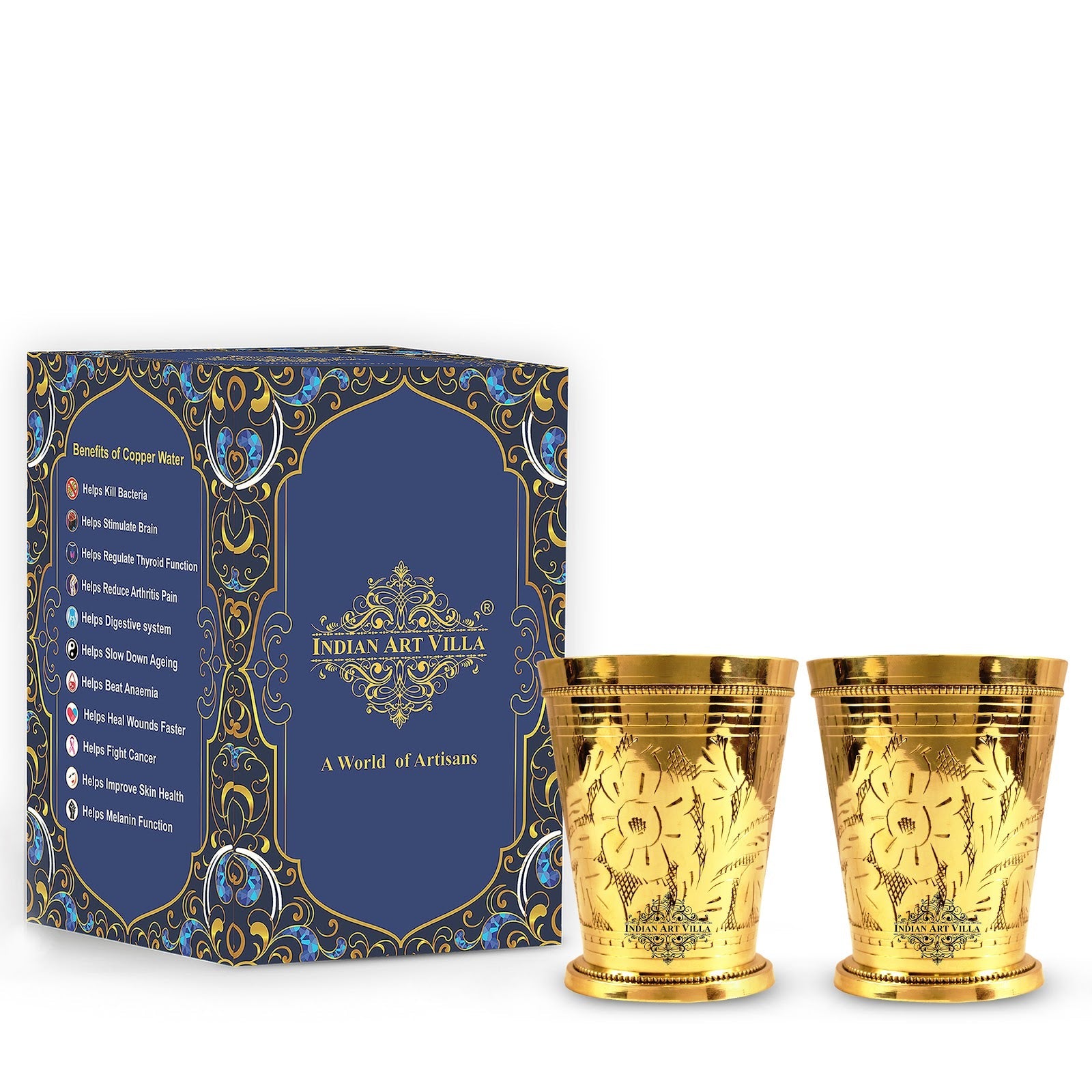 Pure Brass Flower Design Julep Glass-300 ML