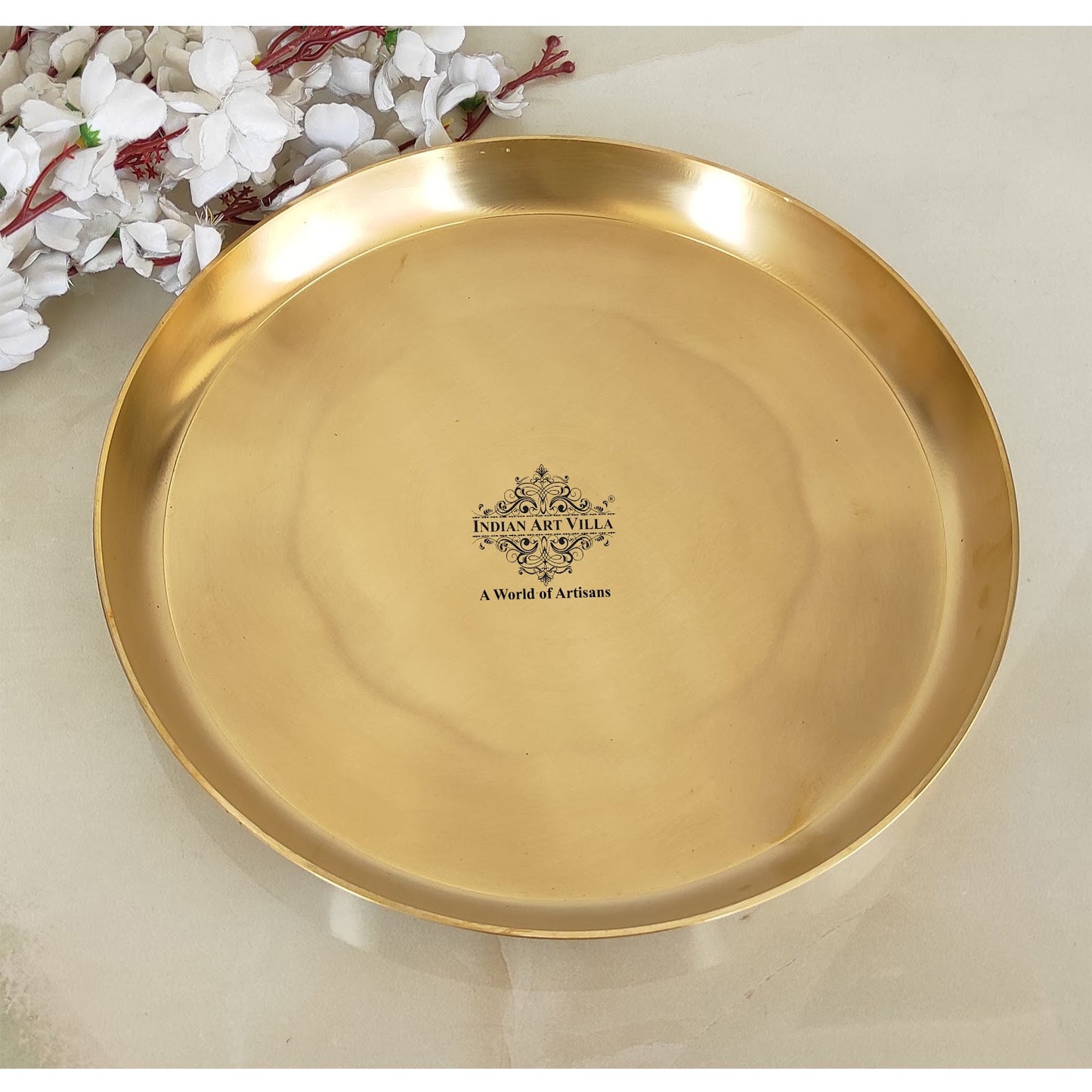 Pure Brass Thali, Matt Finish Design, Sarveware, Dinnerware Plate