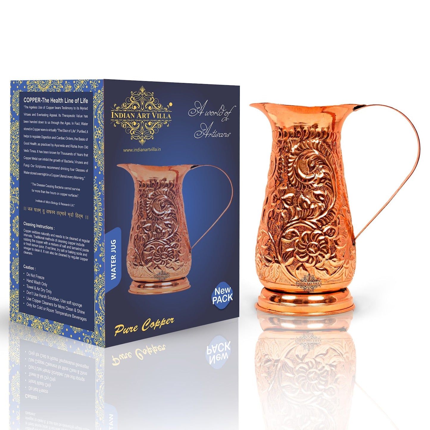 Pure Copper Jug, Royal Designer, Storage Drinking water Pitcher