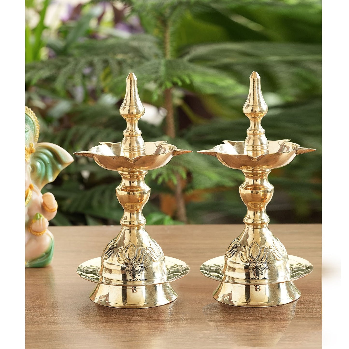 Handmade Pure Brass Standing Pillar Diya, Exquisite Kamal Urip Design