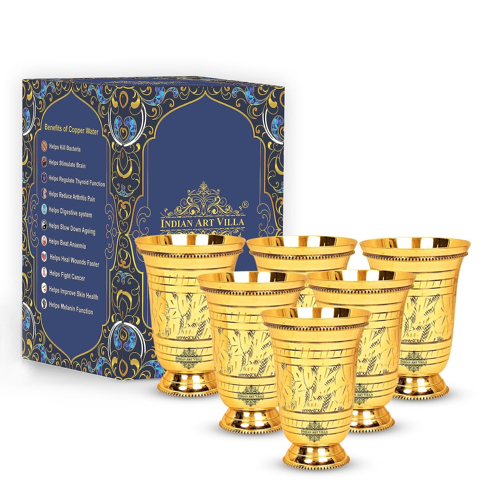 Brass Mughlai Glass with Embossed Leaves Design -250 ML