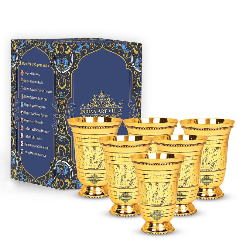Brass Mughlai Glass with Embossed Leaves Design -250 ML