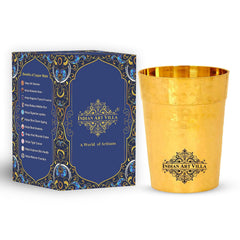 Pure Brass Glass Tumbler Cup, Hammered Design, Drinkware, 160 ML, Gold